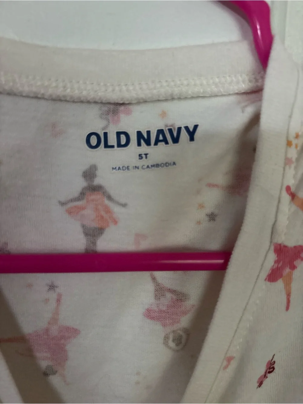 Old Navy Cream Long Sleeve Ballerina Print Dress with Pink Accents size5T